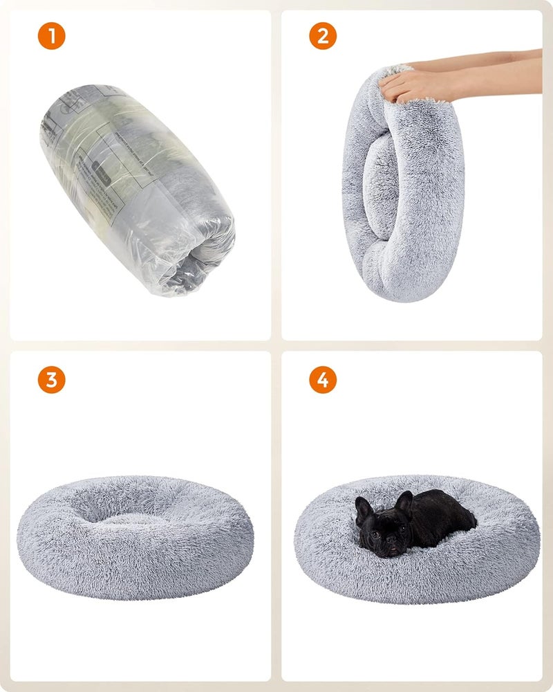 FEANDREA Dog Bed, Donut Cat Bed, Fluffy Calming Pet Bed with Removable, Washable Cover, Soft Long Plush, 70 cm, Grey - Image 4