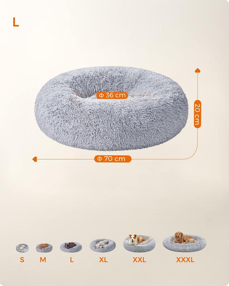 FEANDREA Dog Bed, Donut Cat Bed, Fluffy Calming Pet Bed with Removable, Washable Cover, Soft Long Plush, 70 cm, Grey - Image 5