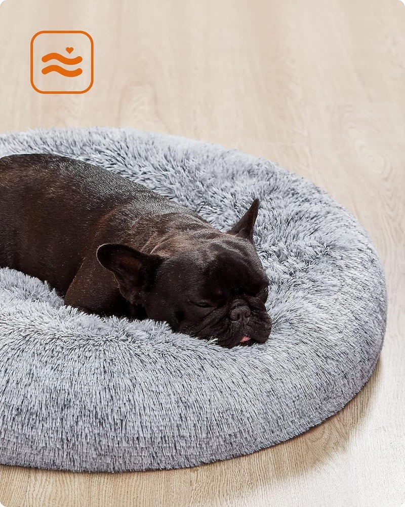 FEANDREA Dog Bed, Donut Cat Bed, Fluffy Calming Pet Bed with Removable, Washable Cover, Soft Long Plush, 70 cm, Grey - Image 3