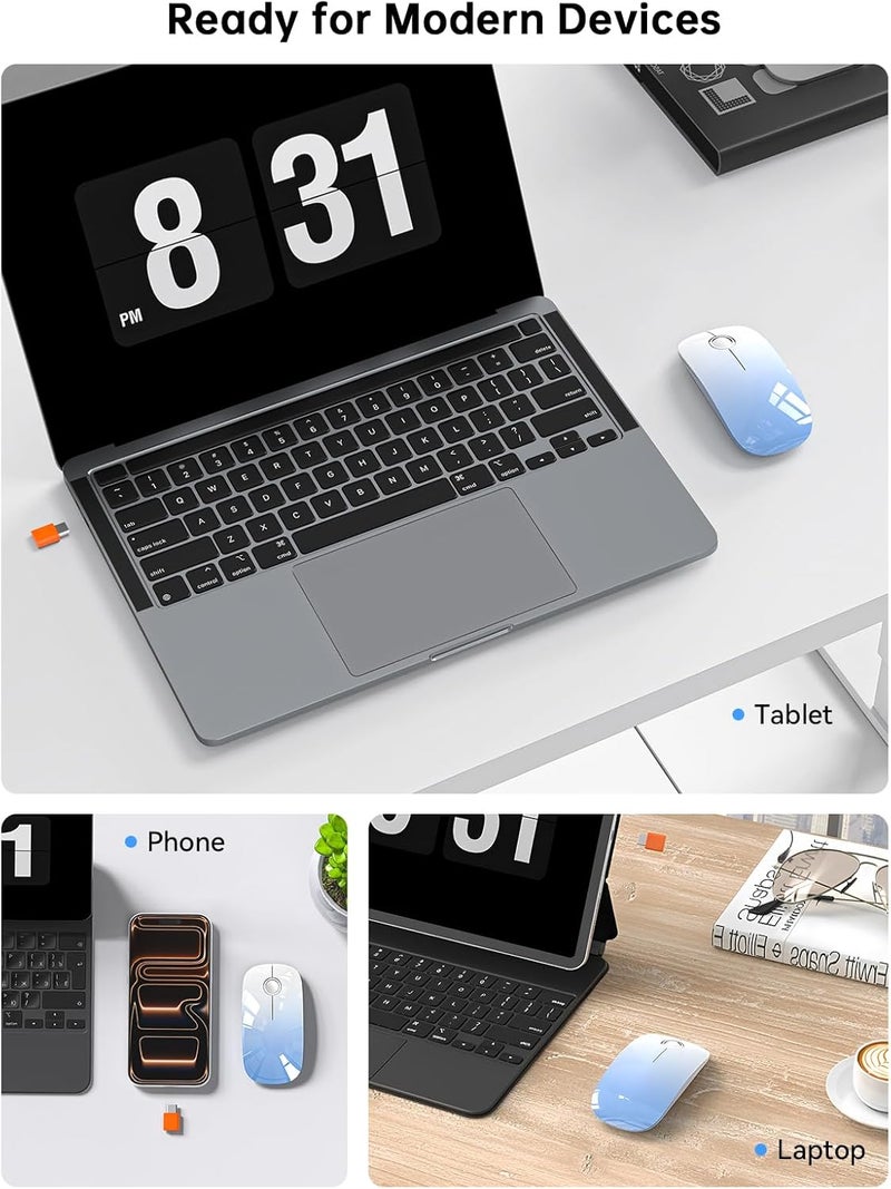 RAPIQUE USB C Wireless Mouse for Type-C Devices, Sky Blue Gradient Slim Mouse, Silent Click, 800/1200/1600 DPI, AA Battery Powered, Portable 2.4GHz Wireless Mouse for MacBook, iPad Pro, Laptop - Image 4
