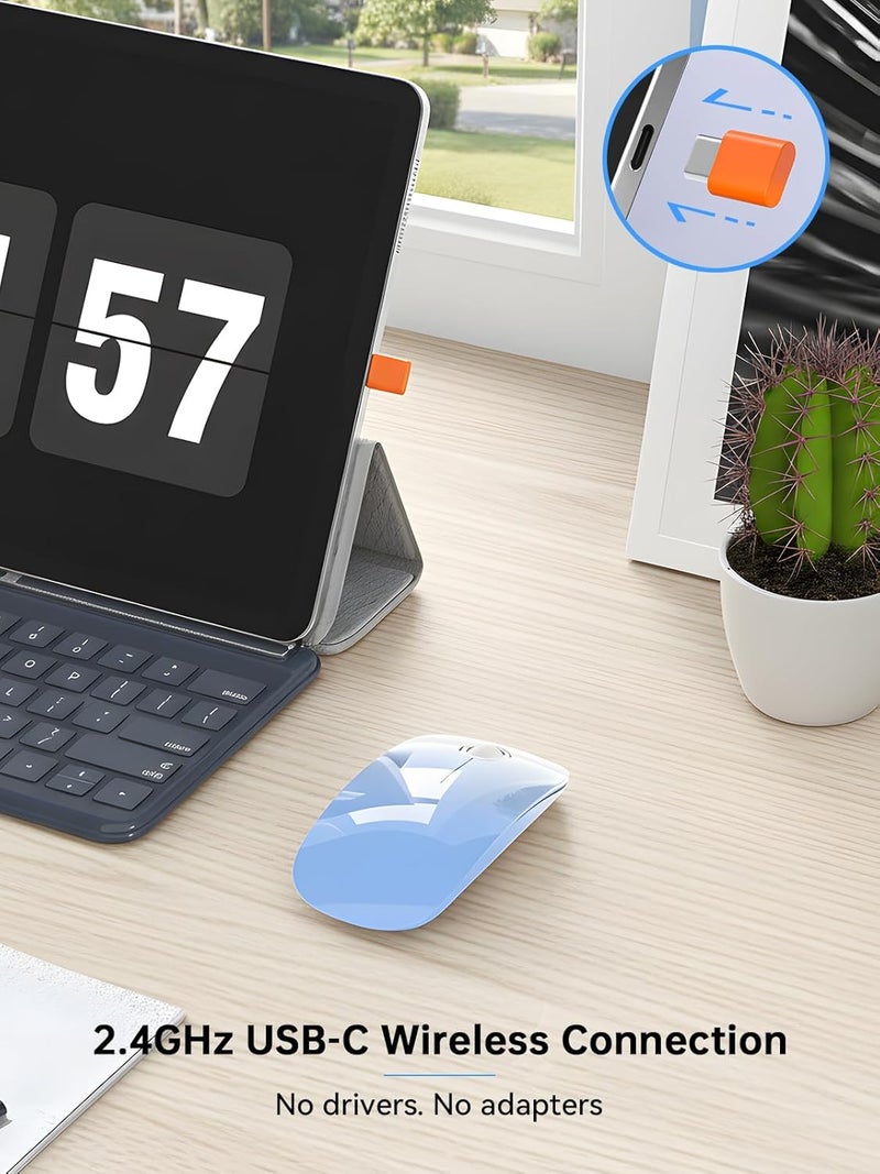 RAPIQUE USB C Wireless Mouse for Type-C Devices, Sky Blue Gradient Slim Mouse, Silent Click, 800/1200/1600 DPI, AA Battery Powered, Portable 2.4GHz Wireless Mouse for MacBook, iPad Pro, Laptop - Image 3