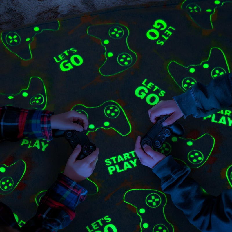 Aimego Gaming Blanket Glow in The Dark for Girls Boys - Gamer Room Decor for Night Light Up  Game Controller Throw Toy for Adult Kids  Christmas Valentines Day Birthday Gifts for Age 2-10 Year Old - Image 5