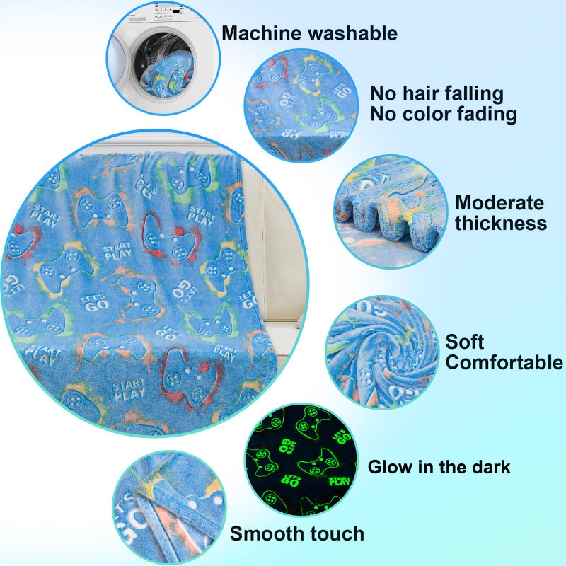 Aimego Gaming Blanket Glow in The Dark for Girls Boys - Gamer Room Decor for Night Light Up  Game Controller Throw Toy for Adult Kids  Christmas Valentines Day Birthday Gifts for Age 2-10 Year Old - Image 2