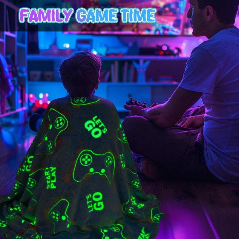 Aimego Gaming Blanket Glow in The Dark for Girls Boys - Gamer Room Decor for Night Light Up  Game Controller Throw Toy for Adult Kids  Christmas Valentines Day Birthday Gifts for Age 2-10 Year Old - Image 3