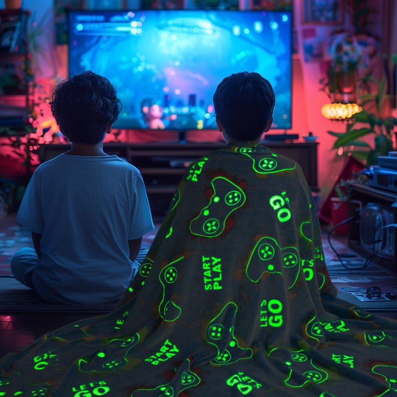 Aimego Gaming Blanket Glow in The Dark for Girls Boys - Gamer Room Decor for Night Light Up  Game Controller Throw Toy for Adult Kids  Christmas Valentines Day Birthday Gifts for Age 2-10 Year Old - Image 4