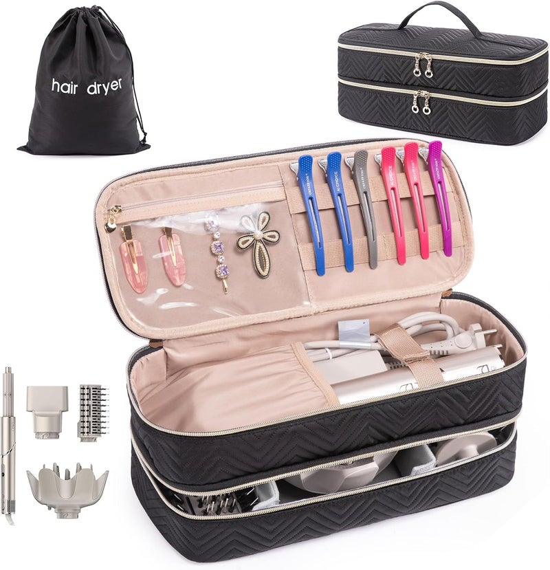 Hair Tools Travel Case with Black Hair Dryer Bag,Double-Layer Hair Tools Travel Carrying Case for Shark FlexStyle/SmoothStyle - Hair Air Wrap Dryer Case Flat Curling Iron Travel Organizer
