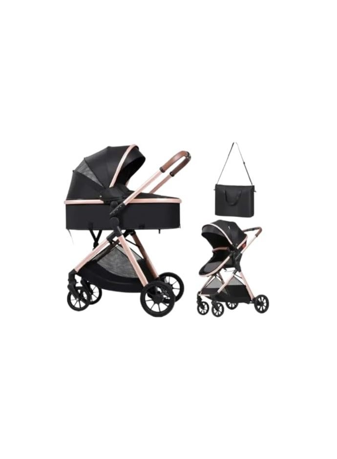 Kidilo V5 2-in-1 Baby Stroller, Convertible Bassinet and Toddler Seat, Black and Rose Gold, Adjustable Backrest with 3 Positions (Black)