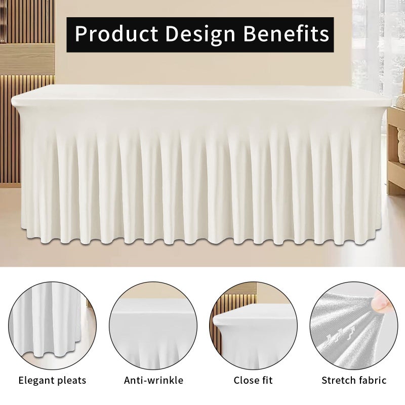 Tohetsuzp White Spandex Tablecloth, Elastic Fitted Table Skirt for 6ft Rectangle Tables (72x30 Inch), Wrinkle-Free Washable Table Cover for Wedding, Banquet, Party, Events - Image 3