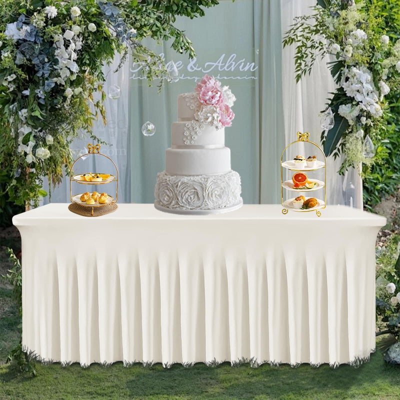 Tohetsuzp White Spandex Tablecloth, Elastic Fitted Table Skirt for 6ft Rectangle Tables (72x30 Inch), Wrinkle-Free Washable Table Cover for Wedding, Banquet, Party, Events - Image 2