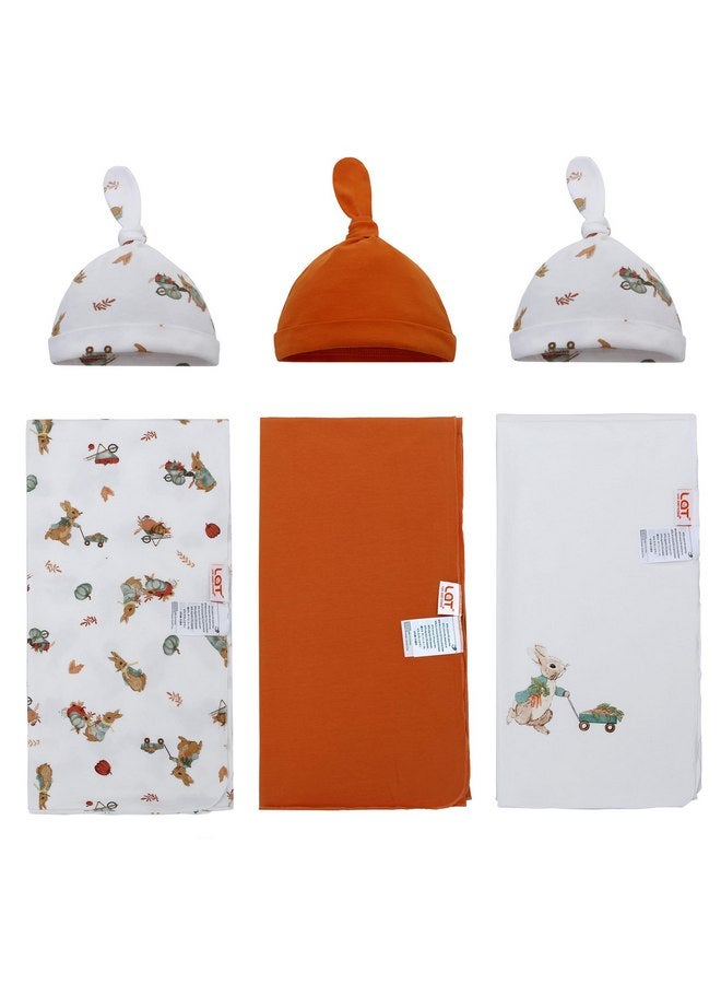 LAT LEE AND TOWN Baby Cotton Swaddle Blankets with Hat Set 3 Pack 0-3 3-6 Months Wearable Blankets Unisex Baby Sleeping Bag (rabbit)  - Image 1