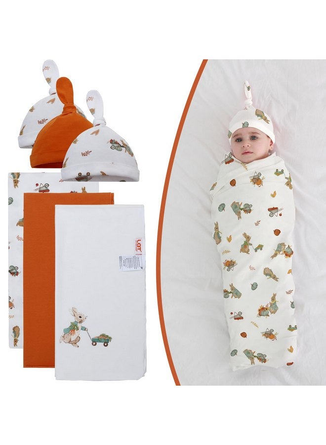LAT LEE AND TOWN Baby Cotton Swaddle Blankets with Hat Set 3 Pack 0-3 3-6 Months Wearable Blankets Unisex Baby Sleeping Bag (rabbit)  - Image 2