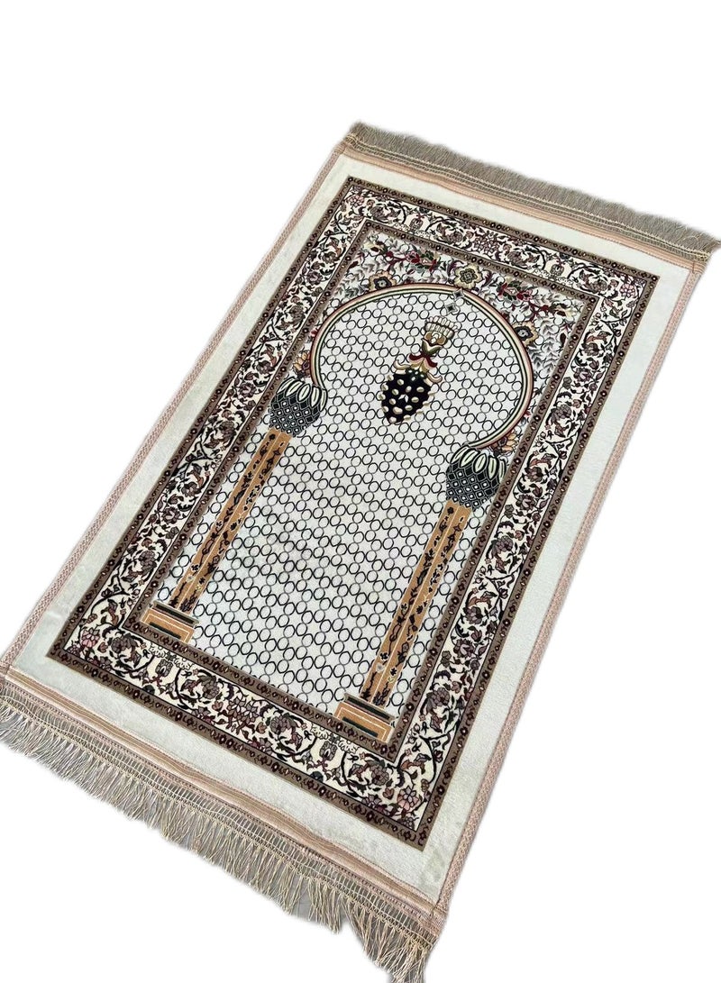 ستارجولد سجادة صلاة تركية تقليدية، مقاس كبير 70 × 110 سم، سجادة صلاة إسلامية متعددة الألوان، سجادة جانماز للرجال والنساء المسلمين - أوف وايت