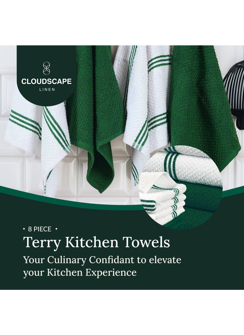 Cloud Scape Linen Terry Kitchen Towel and Dish Cloth Set-Pack of 8,Super Absorbent, Quick Drying Hand Towels, Olive Green  - Image 2