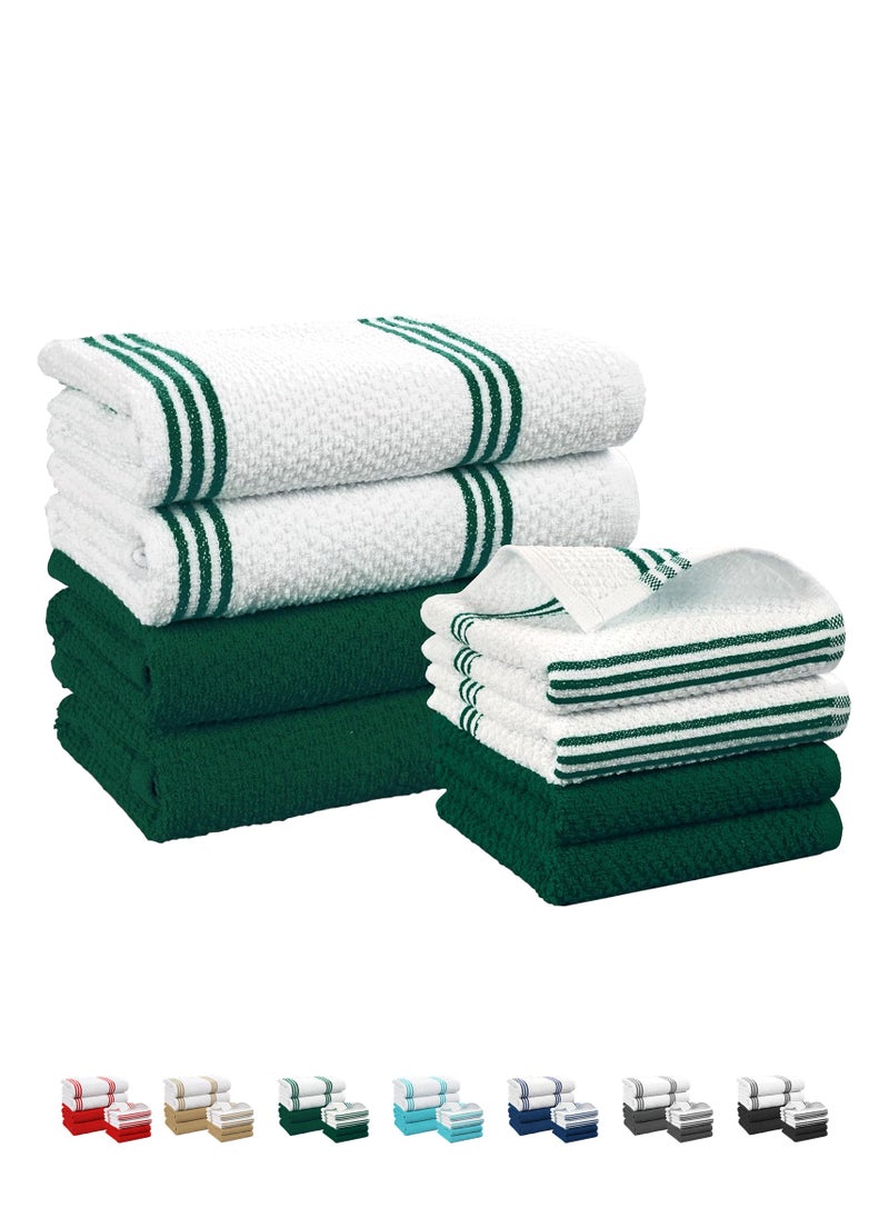 Cloud Scape Linen Terry Kitchen Towel and Dish Cloth Set-Pack of 8,Super Absorbent, Quick Drying Hand Towels, Olive Green  - Image 1