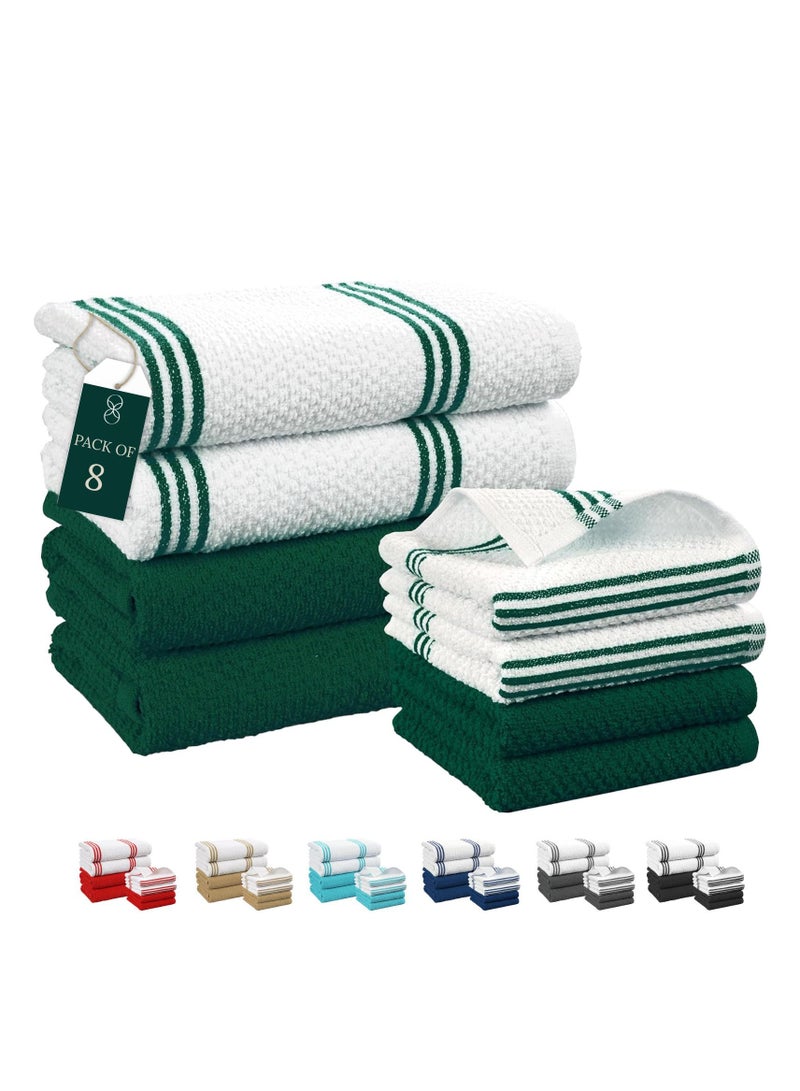 كلاود سكيب لينين Terry Kitchen Towel and Dish Cloth Set-Pack of 8,Super Absorbent, Quick Drying Hand Towels, Olive  - Image 1