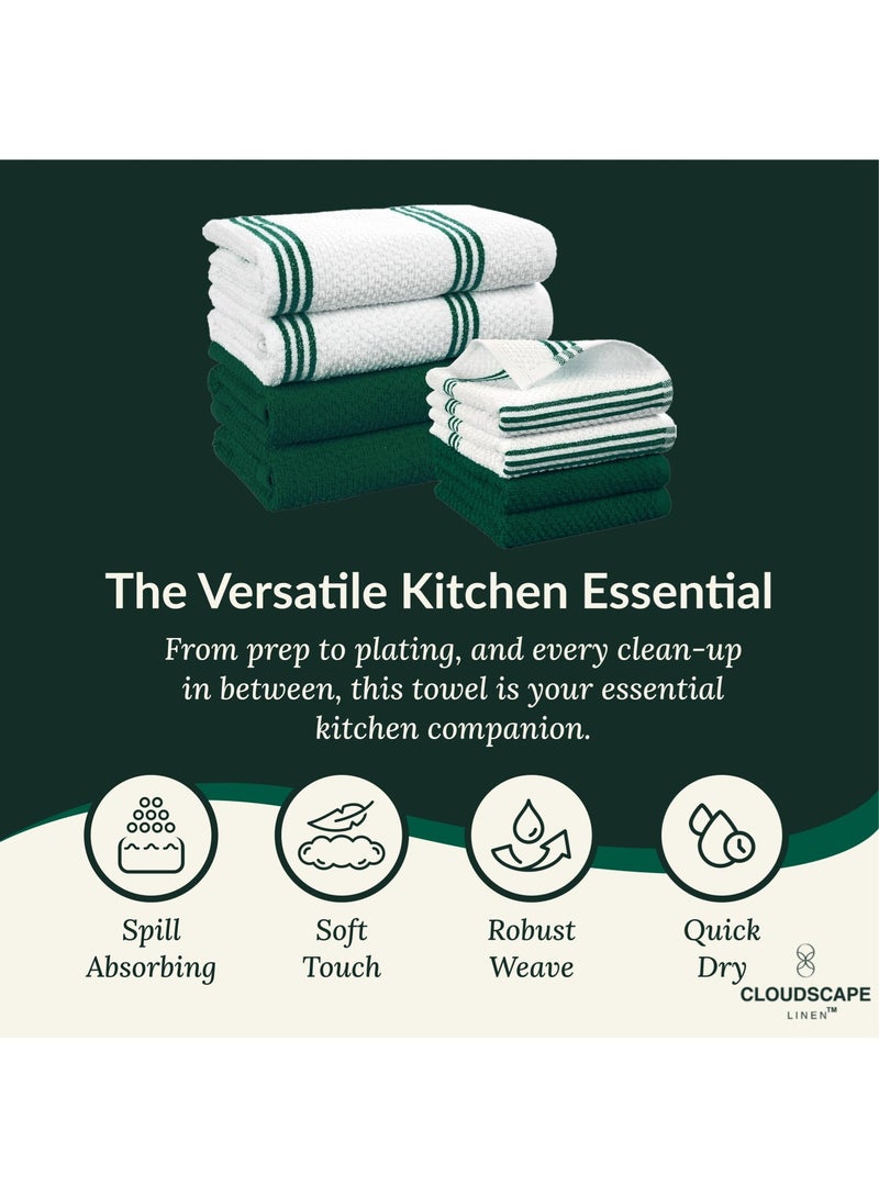 Cloud Scape Linen Terry Kitchen Towel and Dish Cloth Set-Pack of 8,Super Absorbent, Quick Drying Hand Towels, Olive Green - Image 4