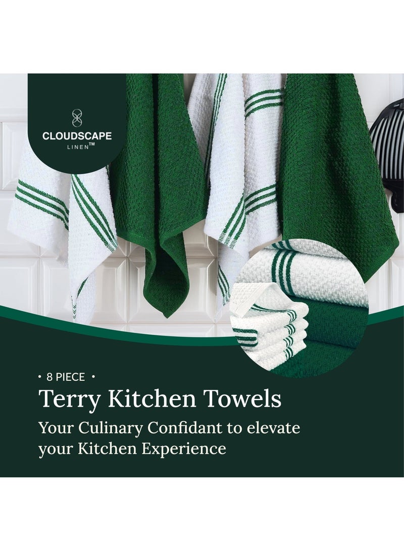 Cloud Scape Linen Terry Kitchen Towel and Dish Cloth Set-Pack of 8,Super Absorbent, Quick Drying Hand Towels, Olive Green - Image 3