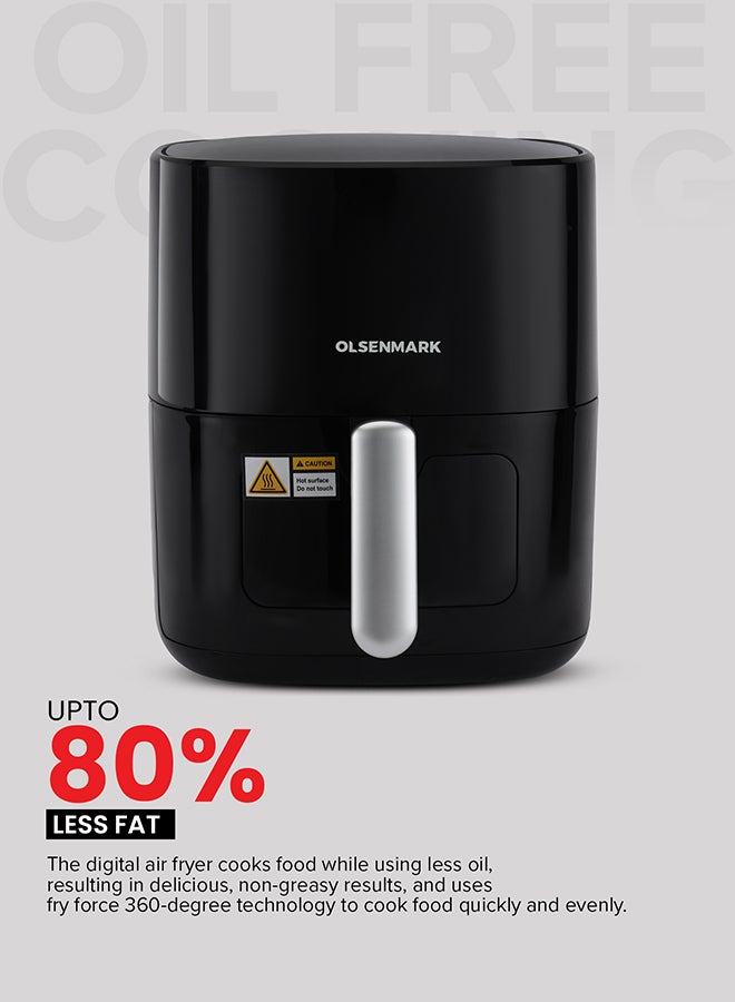 Olsenmark 6L Digital Air Fryer | LED Touchscreen Display, 8 Smart Preset Cooking Modes, Non-Stick Frying Pot & Tray, Oil-Free Low-Fat Cooking, 1–60 Min Timer, Adjustable Temp (80–200°C), 1500W 6 L 1500 W OMAF2254J Black/White - Image 4