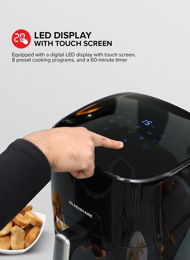 Olsenmark 6L Digital Air Fryer | LED Touchscreen Display, 8 Smart Preset Cooking Modes, Non-Stick Frying Pot & Tray, Oil-Free Low-Fat Cooking, 1–60 Min Timer, Adjustable Temp (80–200°C), 1500W 6 L 1500 W OMAF2254J Black/White - Image 3