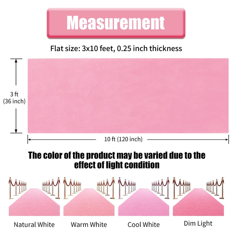 HOMBYS 450 GSM Extra Thick 3x10 ft Pink Carpet Runner for Partys & Events, Heavy-Duty Felt Aisle Runway Rug for Steps, Prom Proposal & Wedding Ceremony Decorations, Hollywood Oscars for VIP Awards - Image 2
