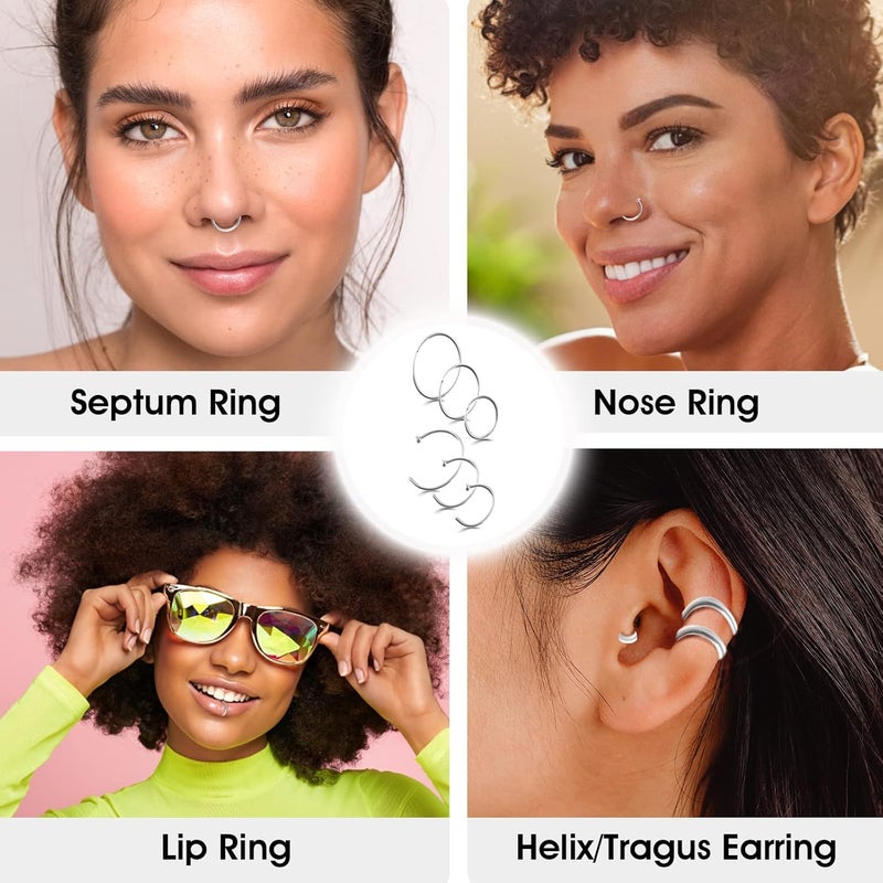 klarako 18PCS Nose Hoop Rings for Women, Nose Stud L Shaped, Surgical Steel Nose Piercing Jewelry, Nose Stud Screw Pack for Women Men (Silver) - Image 5