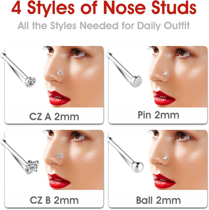 klarako 18PCS Nose Hoop Rings for Women, Nose Stud L Shaped, Surgical Steel Nose Piercing Jewelry, Nose Stud Screw Pack for Women Men (Silver) - Image 3