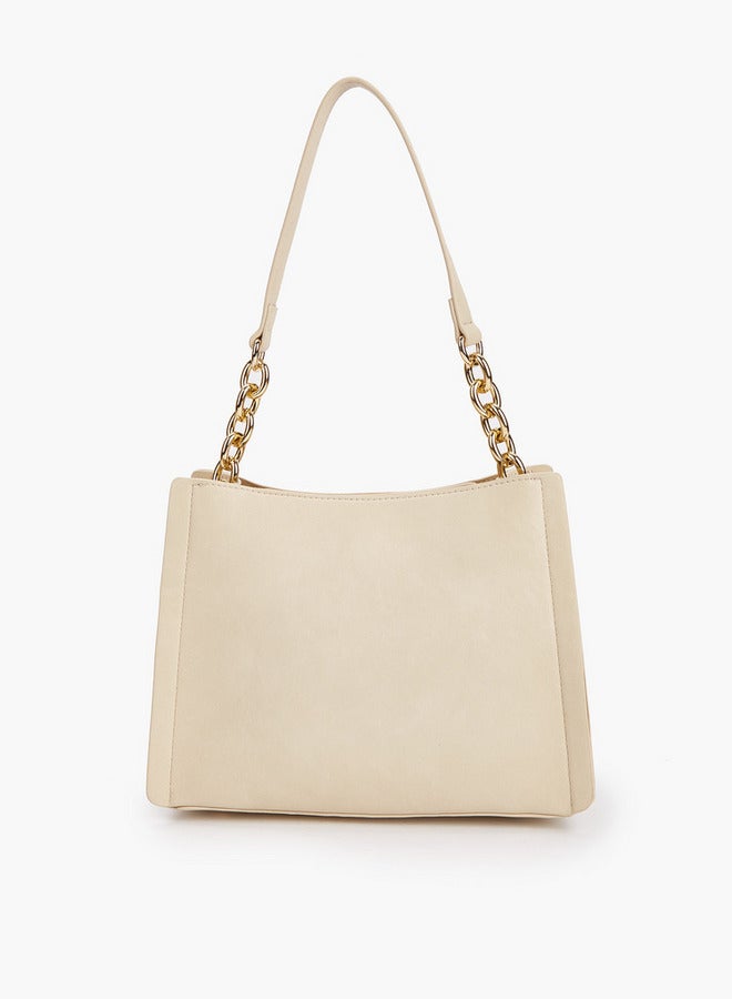 Flora Bella By Shoexpress Solid Tote Bag with Chain Accented Handle and Zip Closure  - Image 2
