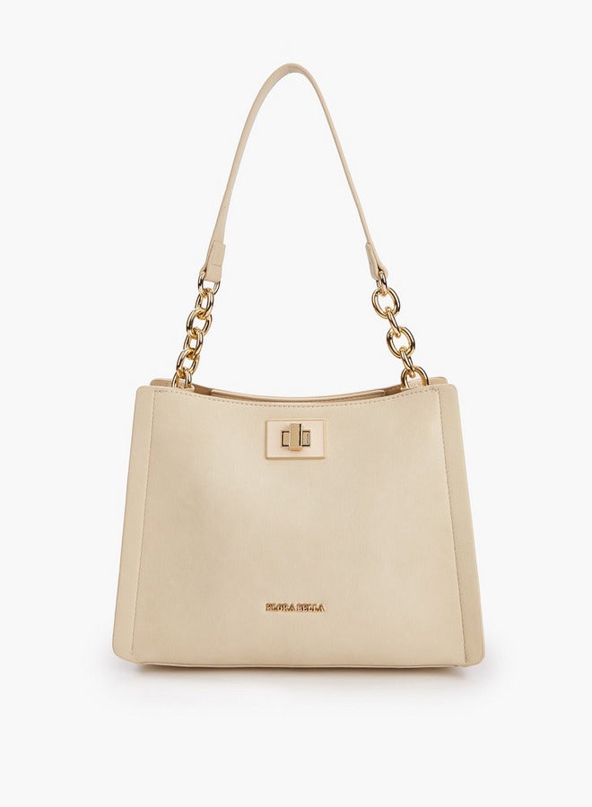 Flora Bella By Shoexpress Solid Tote Bag with Chain Accented Handle and Zip Closure  - Image 1