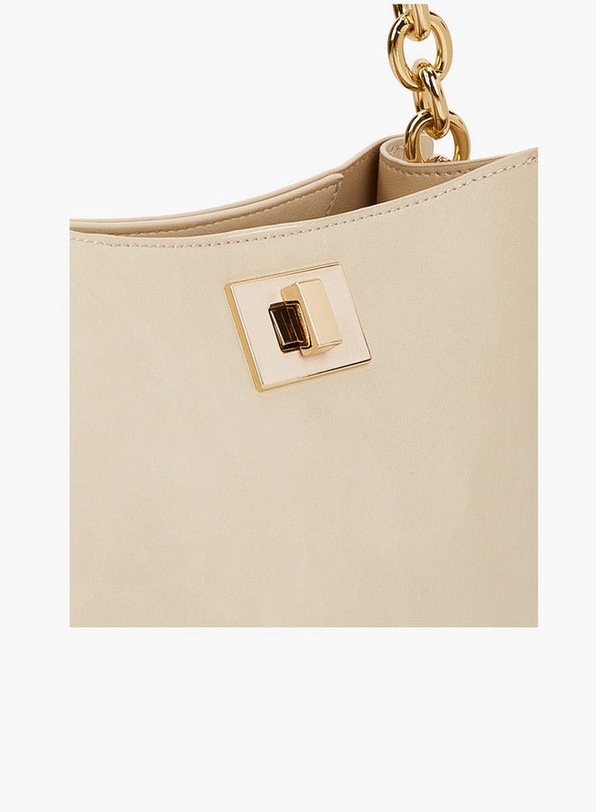 Flora Bella By Shoexpress Solid Tote Bag with Chain Accented Handle and Zip Closure  - Image 4
