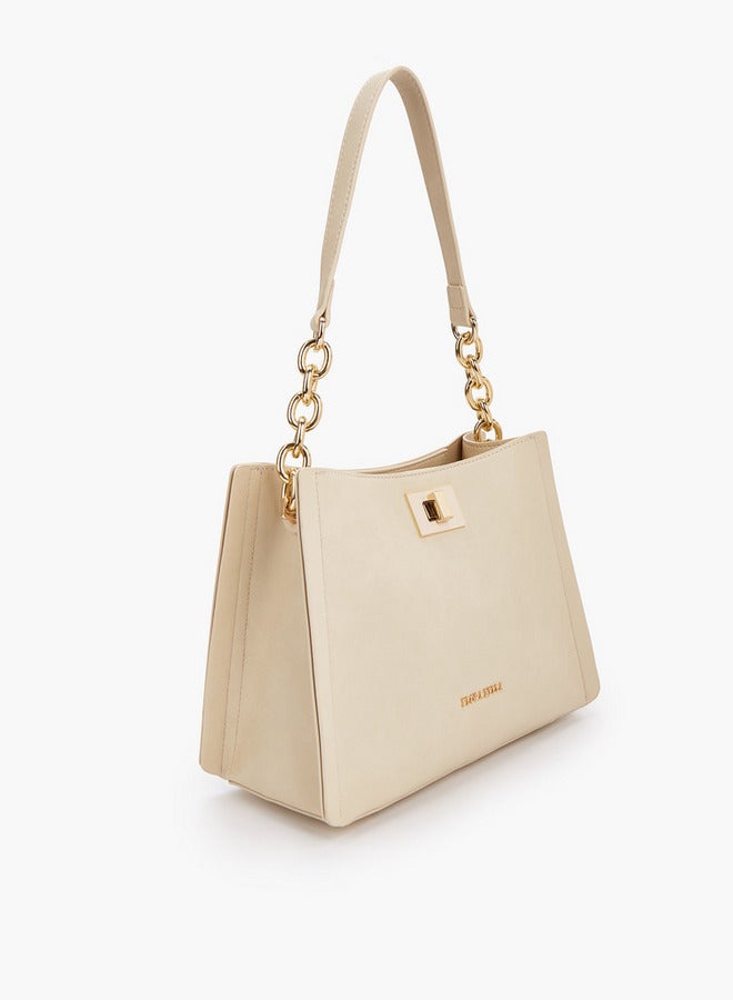 Flora Bella By Shoexpress Solid Tote Bag with Chain Accented Handle and Zip Closure  - Image 3