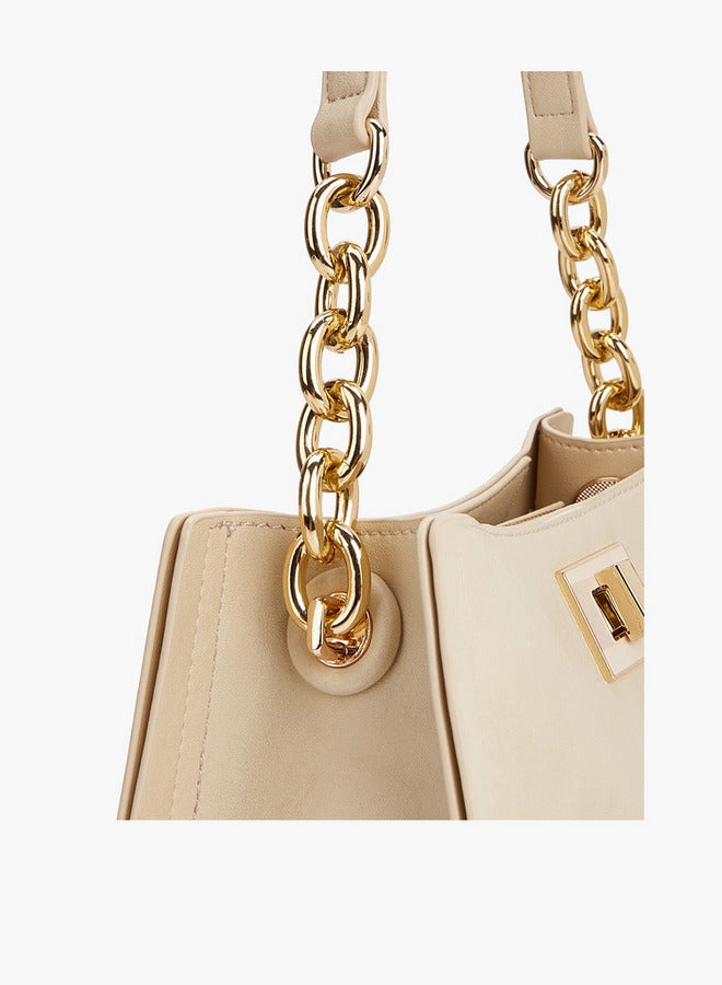 Flora Bella By Shoexpress Solid Tote Bag with Chain Accented Handle and Zip Closure  - Image 5