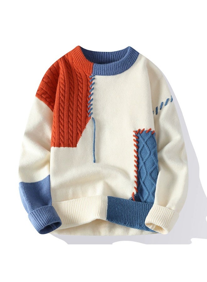 general Japanese-style casual round-neck pullover sweater for autumn and winter, loose-fitting knitted sweater for men - Image 1