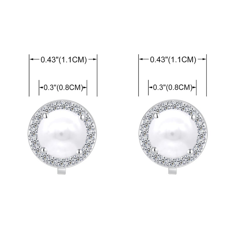 YOQUCOL 8mm Simulated Pearl Cubic Zirconia Crystal Clip On Stud Round Non Pierced Earrings For Women - Image 2