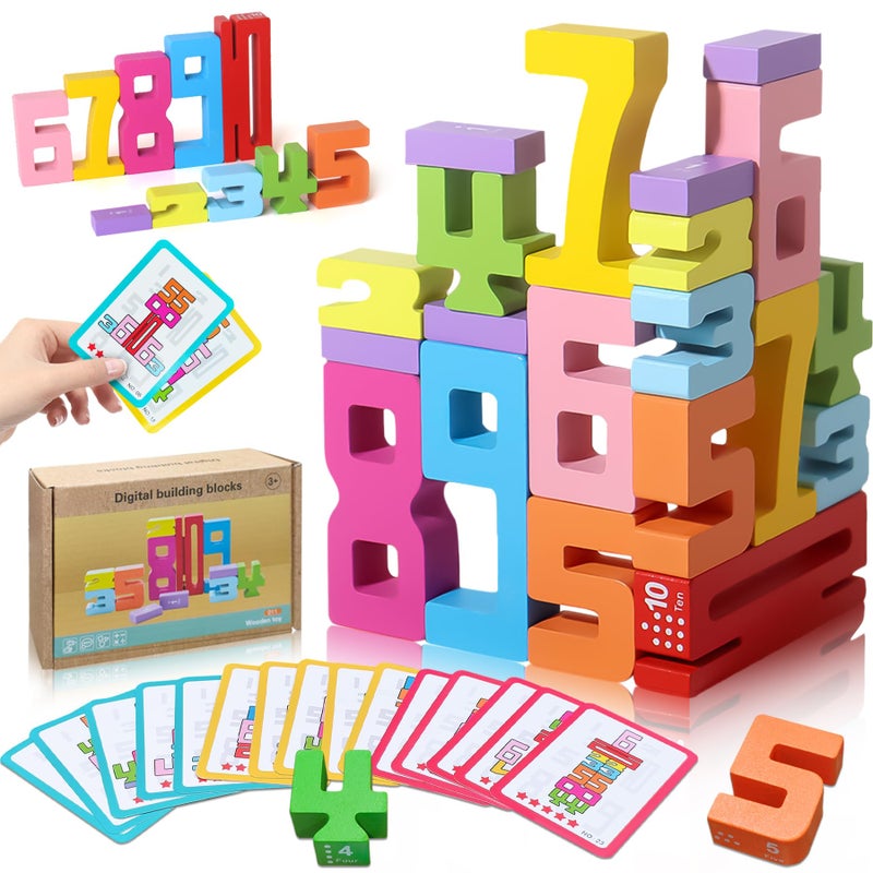 XPQKDC Wooden Number Building Blocks 20Pcs Stacking for 3 Years Old Kids Digital Building Blocks 110 Digital Blocks Toys Balance Competition Toy Educational Gift for Boys and Girls - Image 2