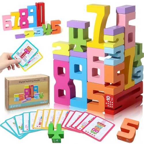 XPQKDC Wooden Number Building Blocks 20Pcs Stacking for 3 Years Old Kids Digital Building Blocks 110 Digital Blocks Toys Balance Competition Toy Educational Gift for Boys and Girls - Image 1