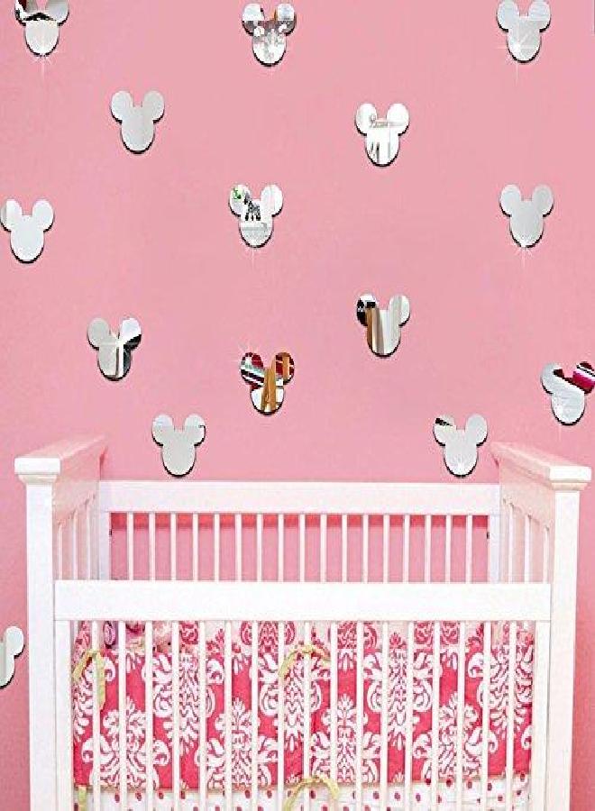YongPan 20PCS Silver Mickey Mouse Head Mirror Wall Sticker, Acrylic Material, Cartoon Style, Rectangular, Waterproof, Indoor Use, Nursery & Bedroom Decal - Image 1