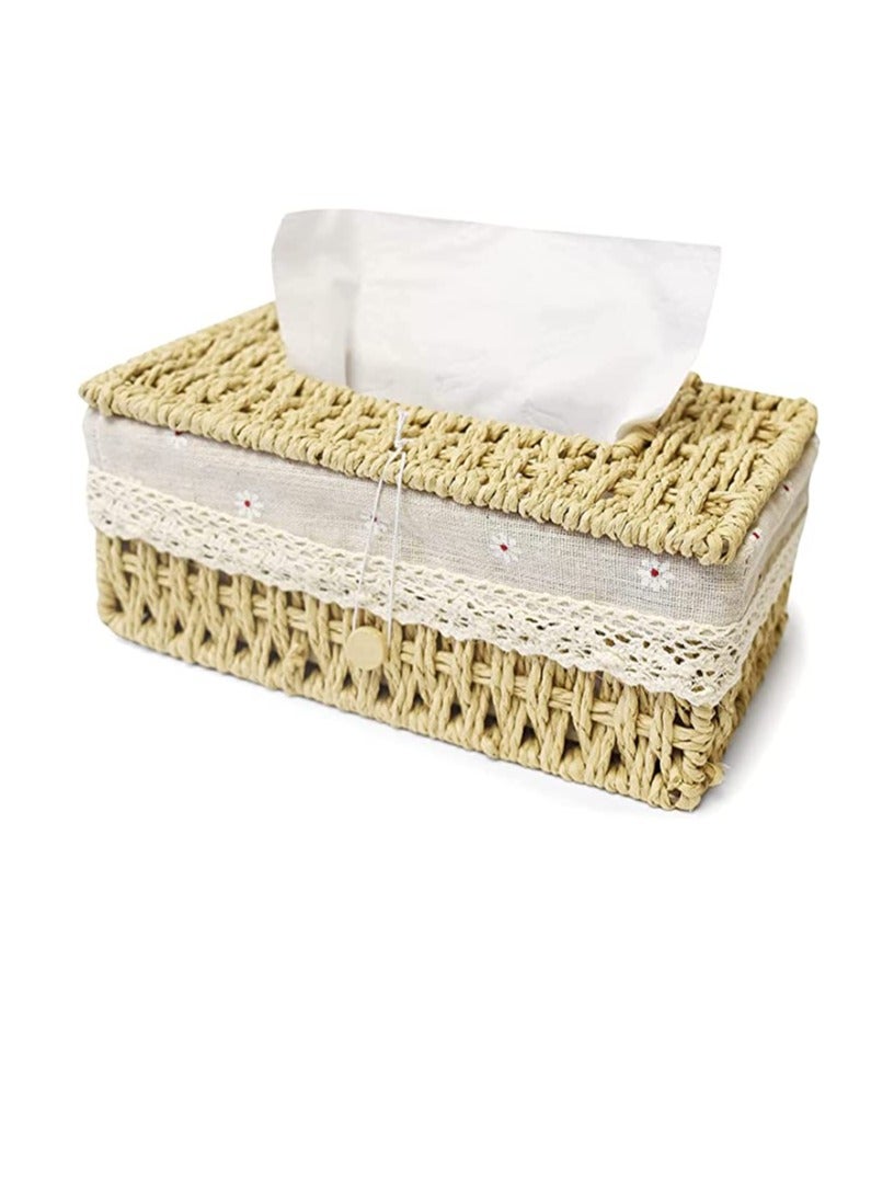 Handmade Rattan Tissue Box Cover – Eco-Friendly Natural Woven Tissue Holder with Cotton Lining & Lace Edge, Decorative Victorian Design for Living Room, Bedroom, Bathroom, Office – Multi-Purpose & Elegant Storage Solution  - Image 1