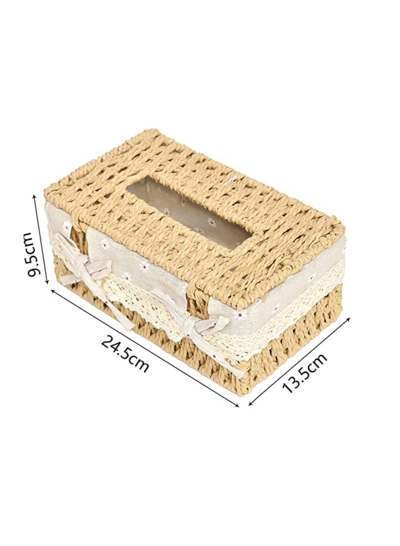 Handmade Rattan Tissue Box Cover – Eco-Friendly Natural Woven Tissue Holder with Cotton Lining & Lace Edge, Decorative Victorian Design for Living Room, Bedroom, Bathroom, Office – Multi-Purpose & Elegant Storage Solution  - Image 2