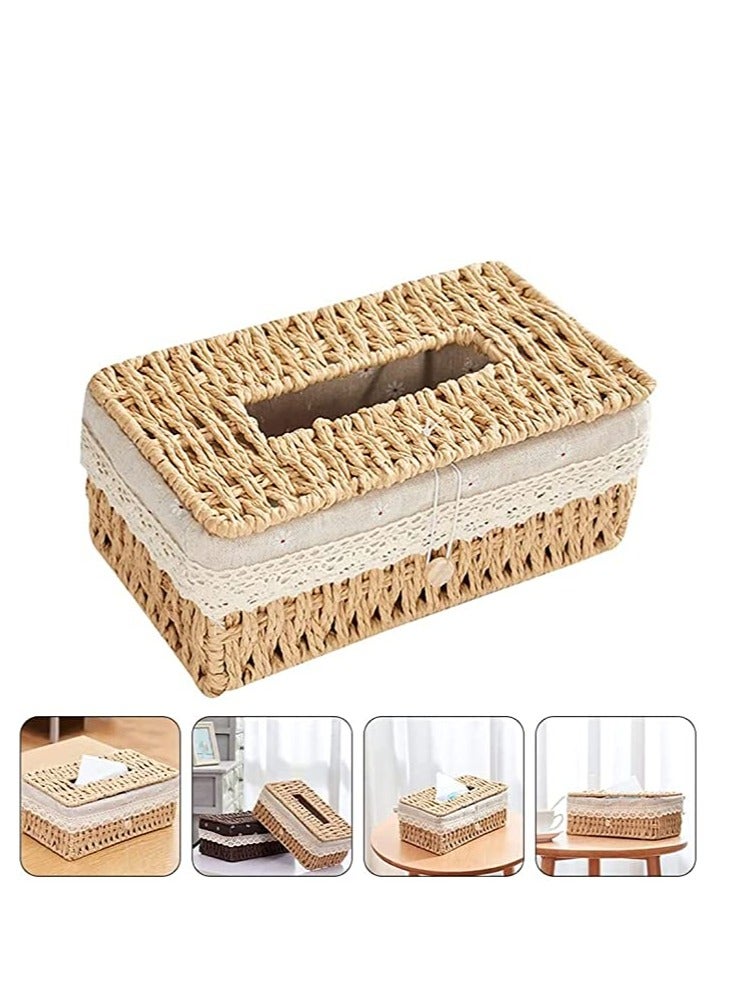 Handmade Rattan Tissue Box Cover – Eco-Friendly Natural Woven Tissue Holder with Cotton Lining & Lace Edge, Decorative Victorian Design for Living Room, Bedroom, Bathroom, Office – Multi-Purpose & Elegant Storage Solution  - Image 5