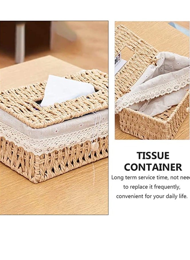 Handmade Rattan Tissue Box Cover – Eco-Friendly Natural Woven Tissue Holder with Cotton Lining & Lace Edge, Decorative Victorian Design for Living Room, Bedroom, Bathroom, Office – Multi-Purpose & Elegant Storage Solution  - Image 4