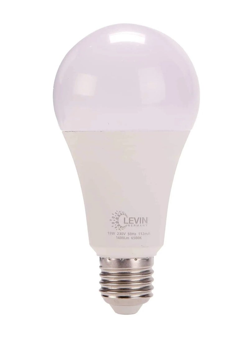 Levin Germany Levin A-Bulb 15W 6500K Daylight LED Bulb E27 220-240V IP20 220° Ø70 x L136, Flicker Free Non-Dimmable, Frosted Finish, Suitable for Residential & Commercial Application  - Image 1