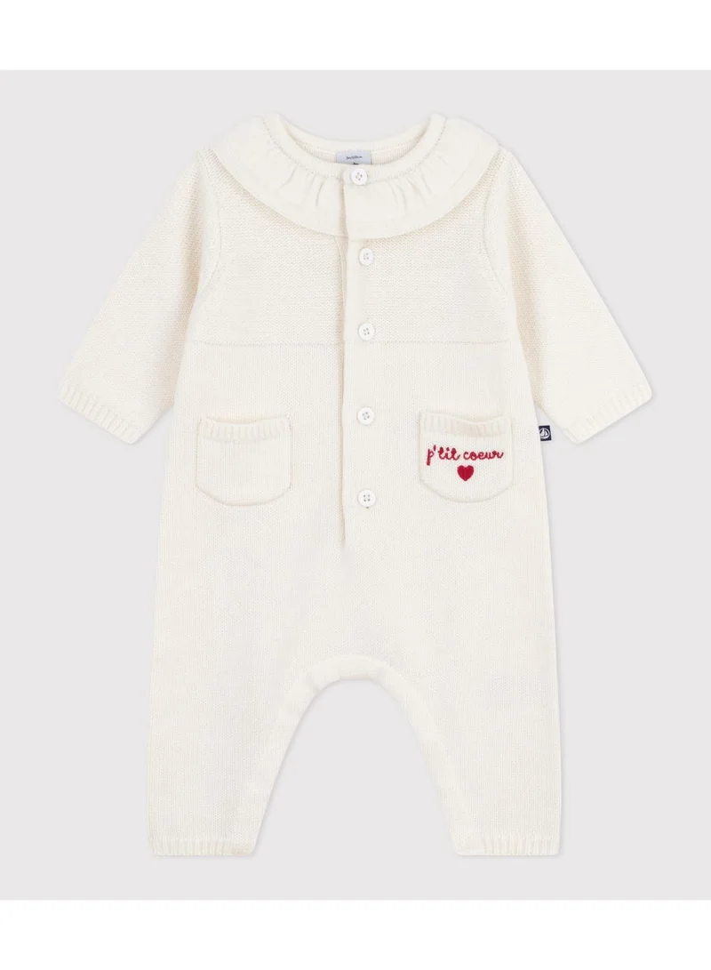 بيتي باتو Babies' knitted playsuit with a collar and P'tit Cœur embroidery