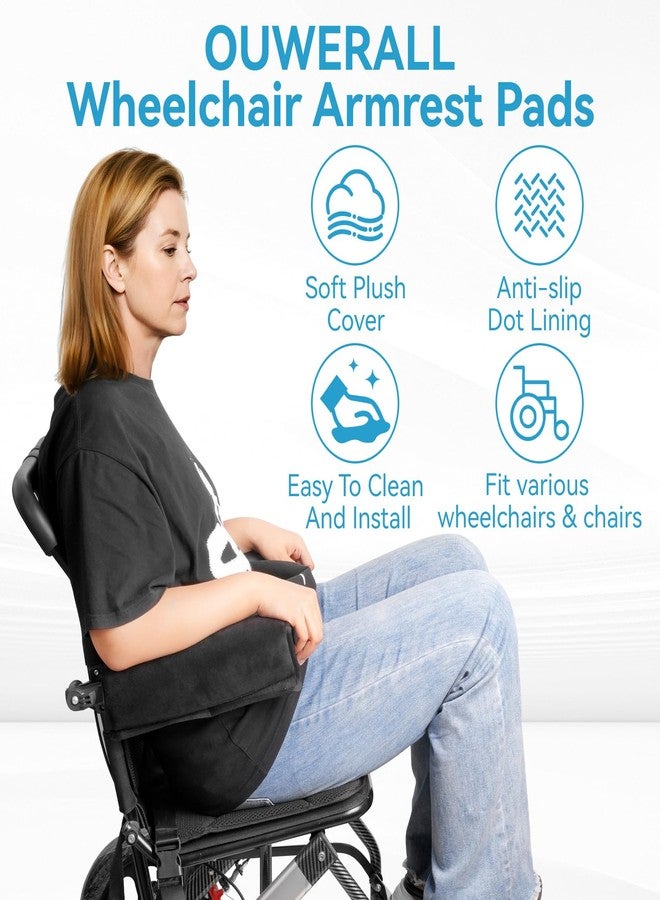 OUWERALL Wheelchair Chair Armrest Covers Set of 2,Wheelchair Arm Pads + Desk Chair Covers Combo - Breathable Mesh & 100D Memory Foam Dual-Layer Cushion (Black 2-Pack) - Image 2