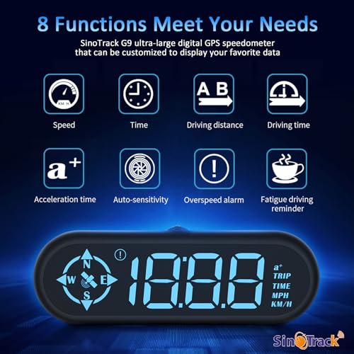 SinoTrack Digital GPS Speedometer Universal MPH Heads-Up Display for Car GPS Speedometer Large Screen HUD with Over Speed Alarm Fatigued Driving Alert for All Vehicle - Image 2