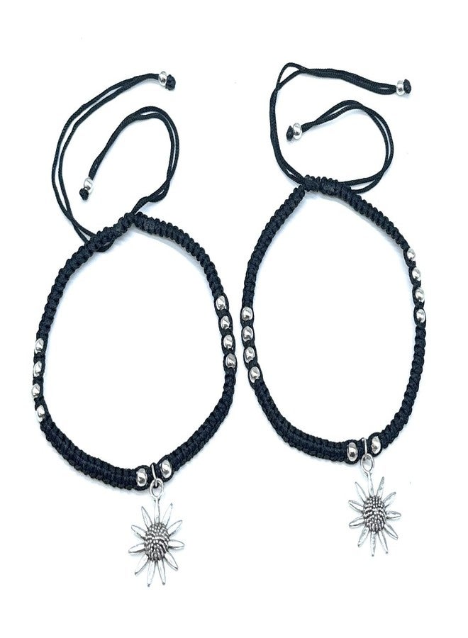 Jyokrish Handmade Adjustable Pair of 1 Black Silk dori hanging Sun Flower anklet For Women | girls | Nazariya |Payal | Nazar Battu |Free Size |Pack of 2 - Image 2