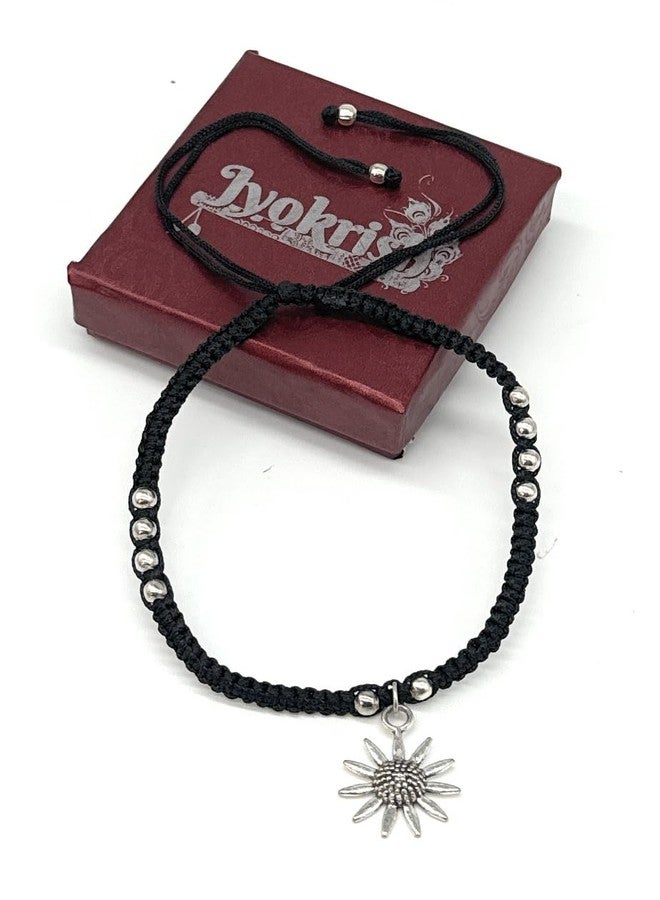 Jyokrish Handmade Adjustable Pair of 1 Black Silk dori hanging Sun Flower anklet For Women | girls | Nazariya |Payal | Nazar Battu |Free Size |Pack of 2 - Image 4