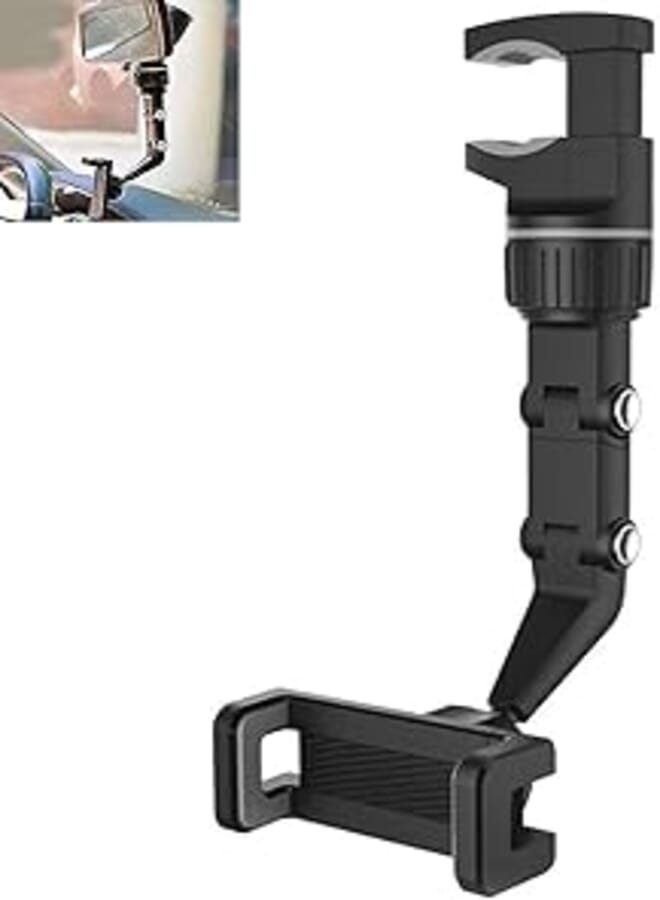 LYW 360° Rearview Mirror Phone Holder,Car Rearview Mirror Mount Phone and GPS Holder,Universal 360 Degrees Rotating Car Phone Holder,Cell Phone Automobile Cradles(Black) (1)