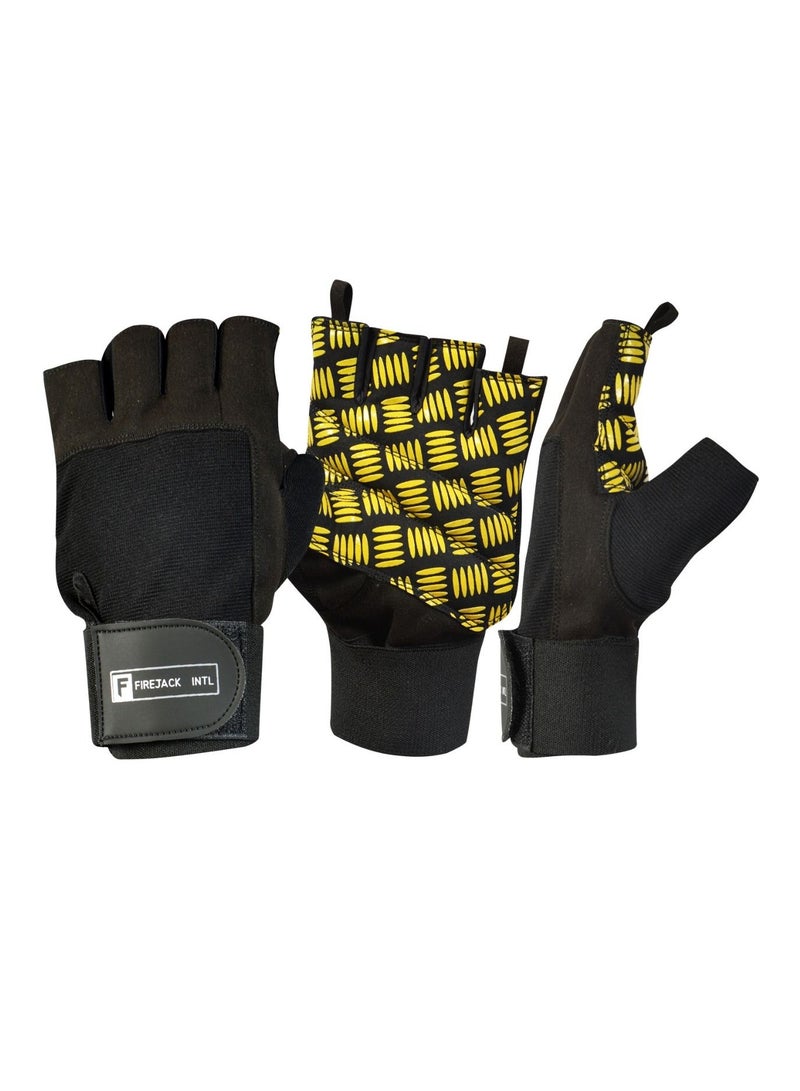 فايرجاك انترناشونال قفازات رياضية للرجال والنساء قفازات تمرين لرفع الأثقال وركوب الدراجات والتدريب أسود / أصفر XL - Image 3
