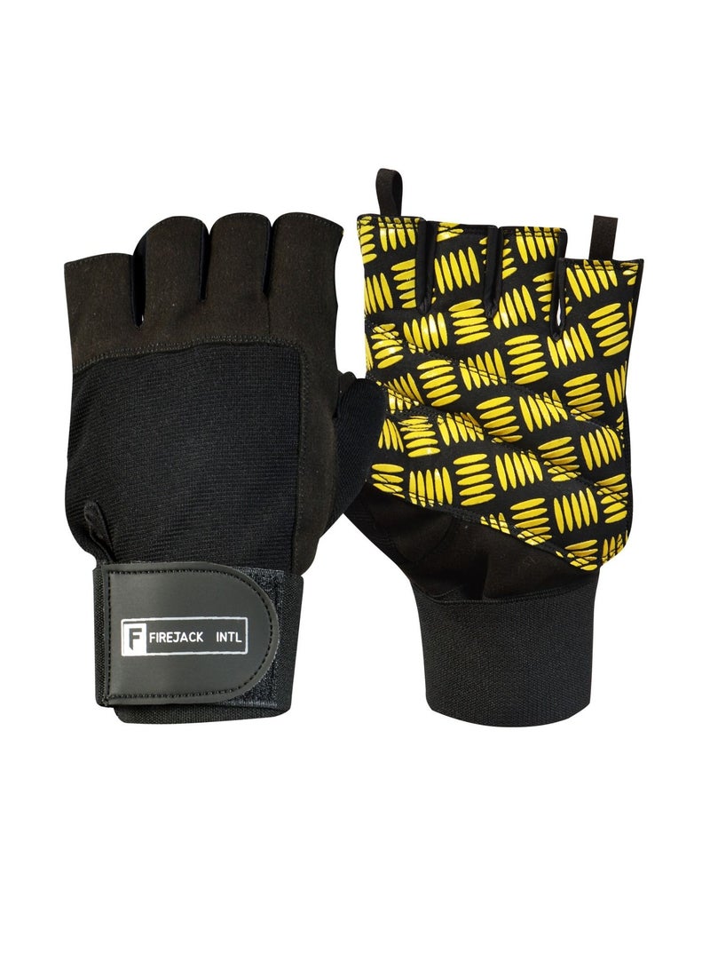 فايرجاك انترناشونال قفازات رياضية للرجال والنساء قفازات تمرين لرفع الأثقال وركوب الدراجات والتدريب أسود / أصفر XL - Image 1