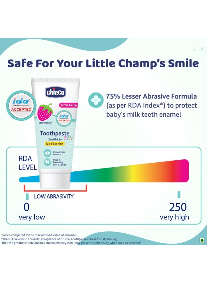 Chicco Toothpaste for Kids, Best for Baby (1y-6y), Strawberry Flavour, 50g | Fluoride-Free & Low Abrasive | Removes Plaque, Helps Prevent Cavities | IDA Accepted - Image 2